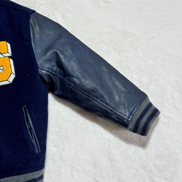 Baby Gap 4T Faux Leather Wool Letterman Bomber Stylish Spring Jacket - Picture 3 of 15